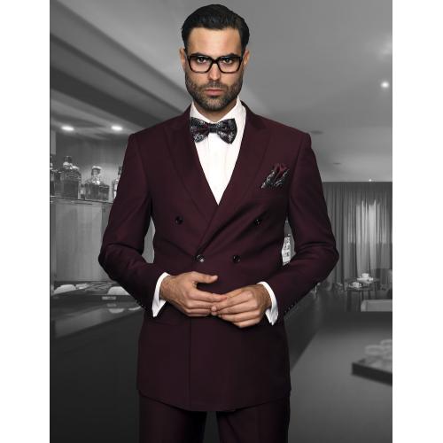 Statement Confidence Solid Burgundy Super 150's Wool Double Breasted Wide Leg Suit TZD-100